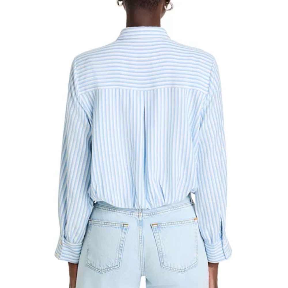 Aqua Striped Cropped Button-Down Bubble Shirt - image 2